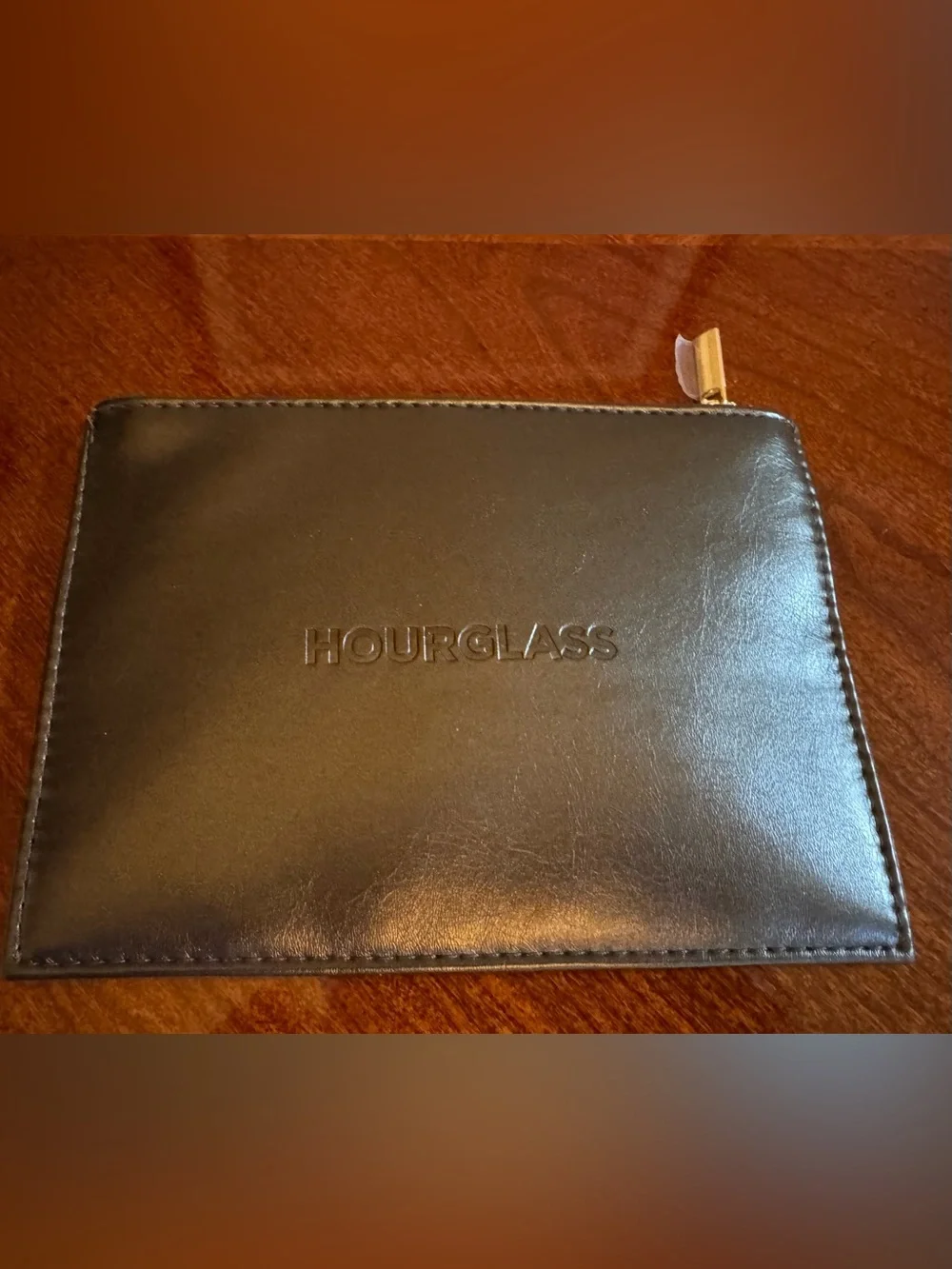Hourglass Makeup Bag Cosmetics Case Brown Vegan Embossed Leather **NEW**